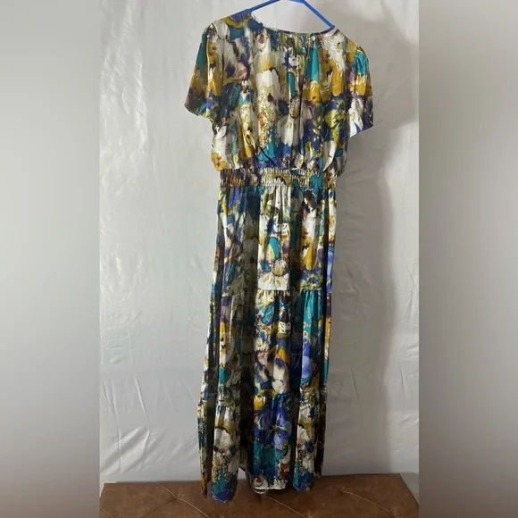Nicole Miller Floral Maxi Dress in Blue, Teal & Gold - Picture 11 of 12